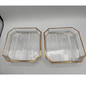 Vintage HOYA Crystal Gold Rimmed Ribbed Glass 2-Tier Stackable Tray Set (No Lid)
